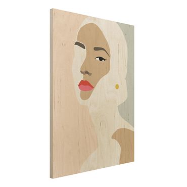 Impression sur bois - Line Art Portrait Woman Pastel Grey