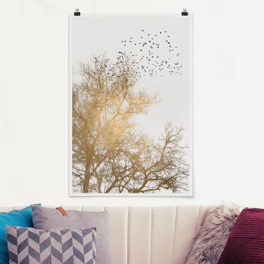 Poster - Flock Of Birds In Front Of Golden Tree