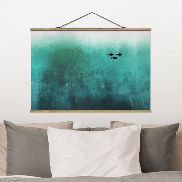 Tableau en tissu avec porte-affiche - Fish In The Deep Sea
