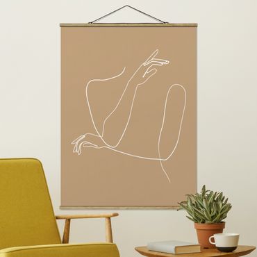 Tableau en tissu avec porte-affiche - Line Art Hands Woman Beige