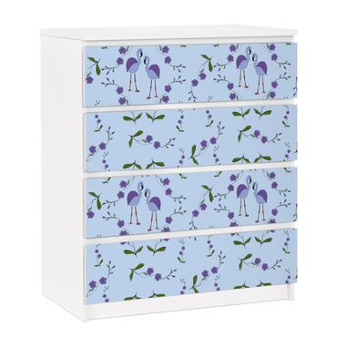 Papier adhésif pour meuble IKEA - Malm commode 4x tiroirs - Mille Fleurs pattern Design Blue