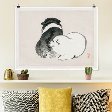 Poster - Asian Vintage Drawing Black And White Pooch