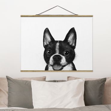 Tableau en tissu avec porte-affiche - Illustration Dog Boston Black And White Painting