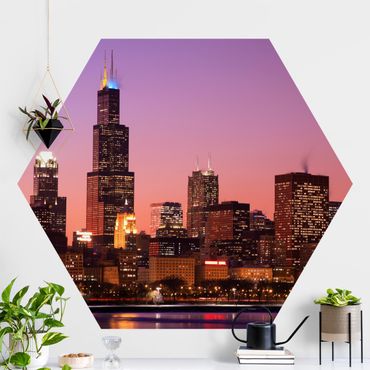 Papier peint hexagonal autocollant avec dessins - Chicago Skyline