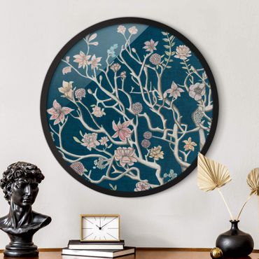 Tableau rond encadré - Chinoiserie Flowers At Night I