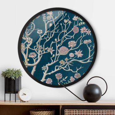 Tableau rond encadré - Chinoiserie Flowers At Night II