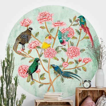 Papier peint rond autocollant - Chinoiserie Collage In Mint II