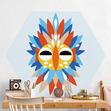 Papier peint hexagonal autocollant avec dessins - Collage Ethnic Mask - Parrot