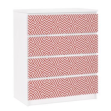 Papier adhésif pour meuble IKEA - Malm commode 4x tiroirs - Red Geometric Stripe Pattern