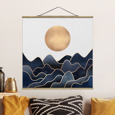 Tableau en tissu avec porte-affiche - Golden Sun Blue Waves