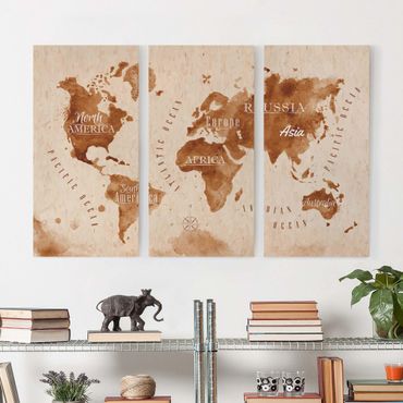Impression sur toile 3 parties - World Map Watercolour Beige Brown