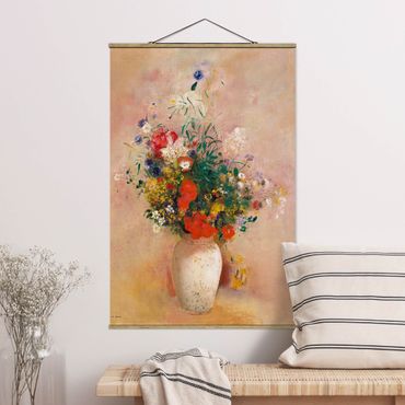 Tableau en tissu avec porte-affiche - Odilon Redon - Vase With Flowers (Rose-Colored Background)