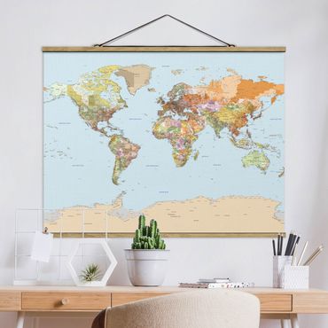 Tableau en tissu avec porte-affiche - Political World Map