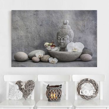 Impression sur toile - Zen Buddha, Orchid And Stone