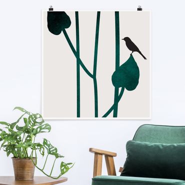 Poster - Graphical Plant World - Bird On Leaf