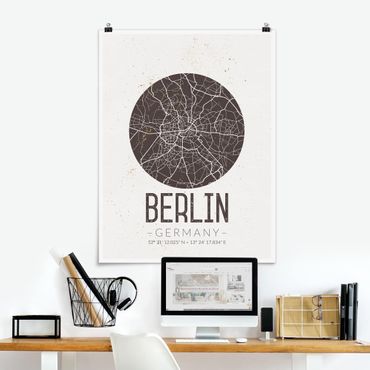 Poster cartes de villes, pays & monde - City Map Berlin - Retro