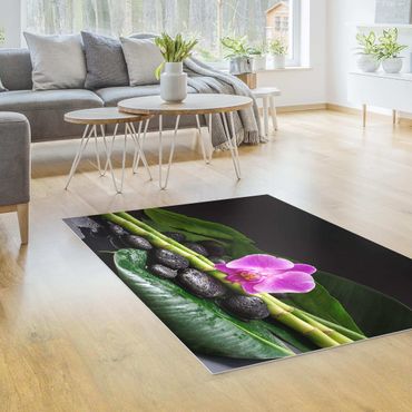 Vinyl Floor Mat - Green bamboo With Orchid Flower - Landscape Format 3:2