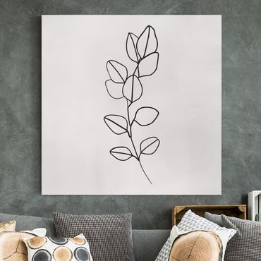 Tableau sur toile - Line Art Branch Leaves Black And White