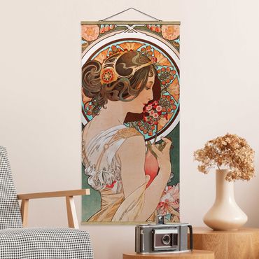Tableau en tissu avec porte-affiche - Alfons Mucha - Primrose