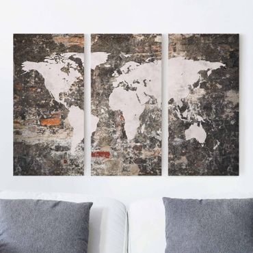 Impression sur toile 3 parties - Old Wall World Map