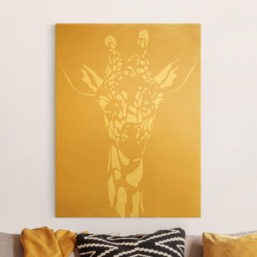 Tableau sur toile or - Safari Animals - Portrait Giraffe Beige
