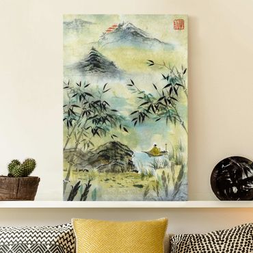 Impression sur toile - Japanese Watercolour Drawing Bamboo Forest
