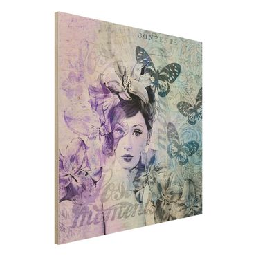 Impression sur bois - Shabby Chic Collage - Portrait With Butterflies