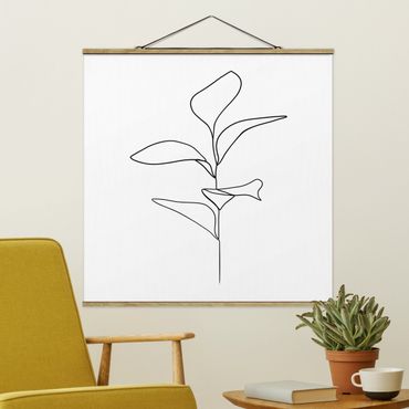 Tableau en tissu avec porte-affiche - Line Art Plant Leaves Black And White