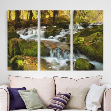 Impression sur toile 3 parties - Waterfall Autumnal Forest
