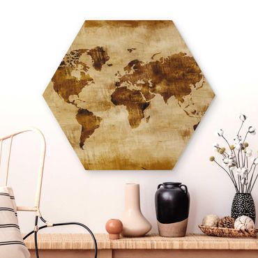 Hexagone en bois - No.CG75 Map Of The World