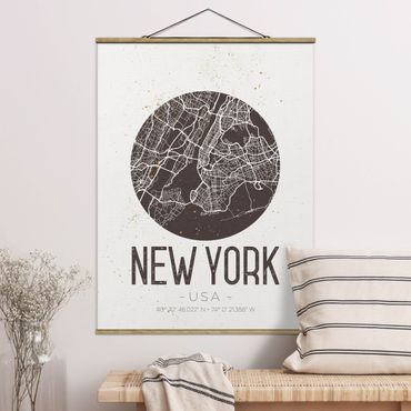 Tableau en tissu avec porte-affiche - New York City Map - Retro