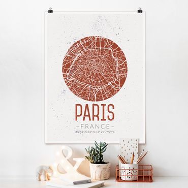 Poster cartes de villes, pays & monde - City Map Paris - Retro