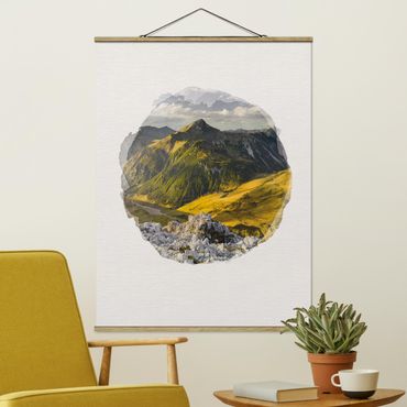 Tableau en tissu avec porte-affiche - WaterColours - Mountains And Valley Of The Lechtal Alps In Tirol