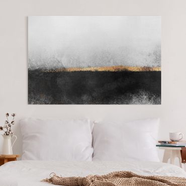Tableau sur toile - Abstract Golden Horizon Black And White