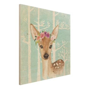 Impression sur bois - Watercolour Deer Turquoise