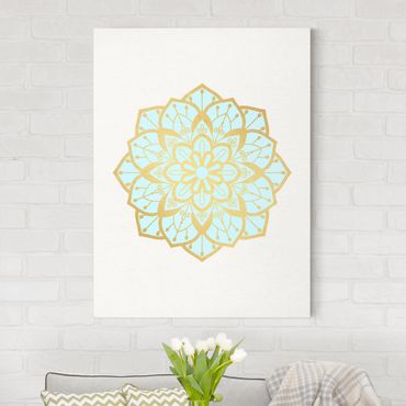 Impression sur toile - Mandala Illustration Flower Light Blue Gold