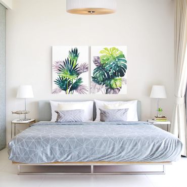 Impression sur toile - Exotic Foliage - Fan Palm And Monstera Set I