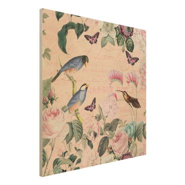 Impression sur bois - Vintage Collage - Roses And Birds