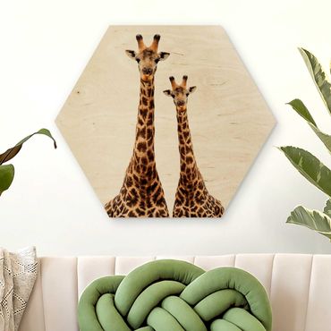 Hexagone en bois - Portait Of Two Giraffes