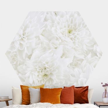 Papier peint hexagonal autocollant avec dessins - Dahlia Sea Of Flowers White