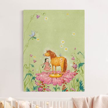 Tableau sur toile naturel - The Magical Pony On The Flower - Format portrait 3:4
