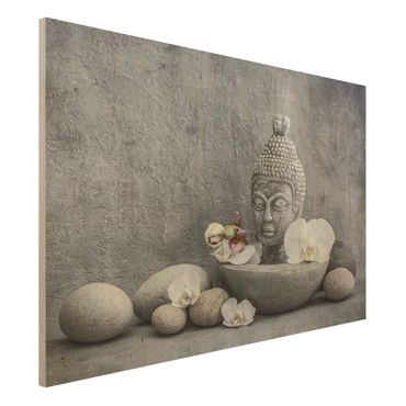 Impression sur bois - Zen Buddha, Orchid And Stone