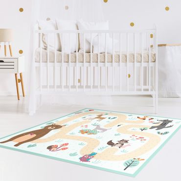 Vinyl Floor Mat - Playoom Mat Forest Animals - Friends On A Forest Path - Square Format 1:1