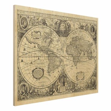 Impression sur bois - Vintage World Map Antique Illustration