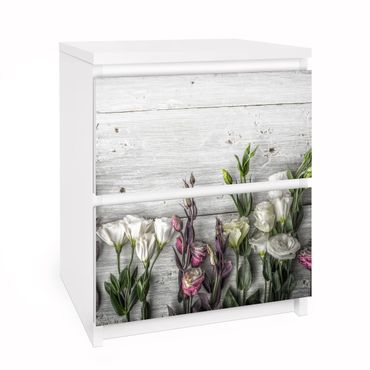 Papier adhésif pour meuble IKEA - Malm commode 2x tiroirs - Tulip Rose Shabby Wood Look