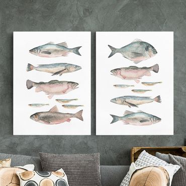 Impression sur toile - Fish In Watercolour Set I