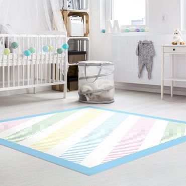 Vinyl Floor Mat - Linear Traces In Pastel With Frame - Square Format 1:1