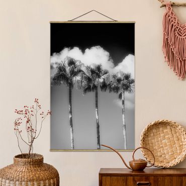 Tableau en tissu avec porte-affiche - Palm Trees Against The Sky Black And White