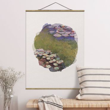 Tableau en tissu avec porte-affiche - WaterColours - Claude Monet - Water Lilies