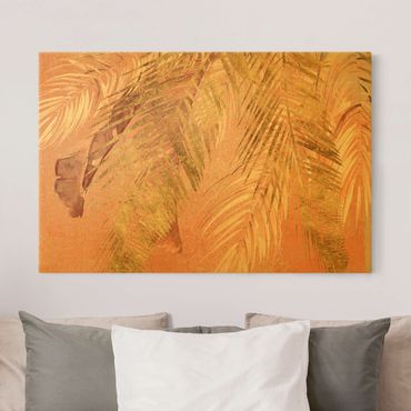 Tableau sur toile or - Palm Fronds In Pink And Gold III